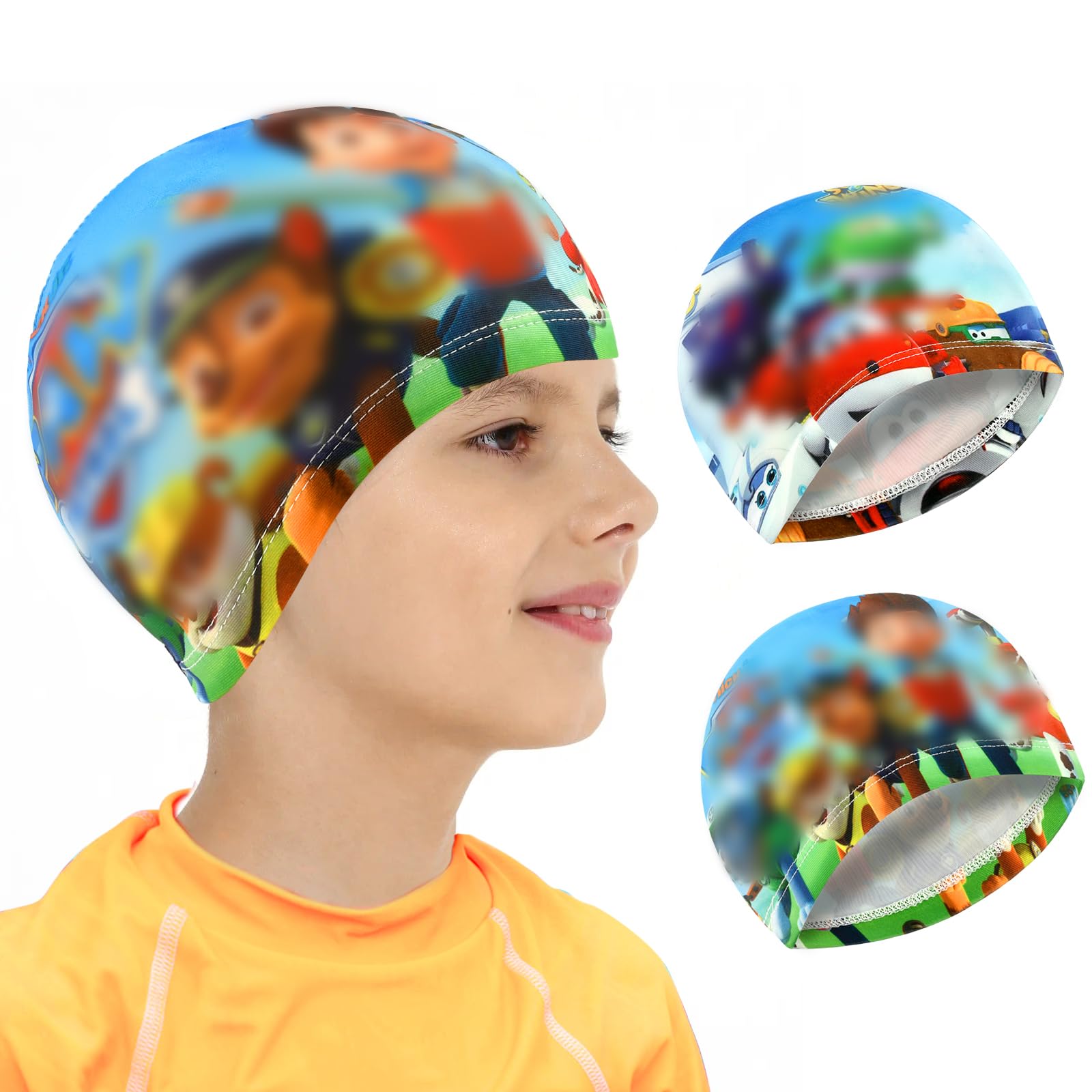 Gorros de Natación para Niños, 2 Piezas Gorro de Natación de Poliéster, Unisex Gorro de Natación Spiderman, Gorro de Natación para Pelo Largo, Elásticos y Cómodos Gorro de Baño para Niños Niña