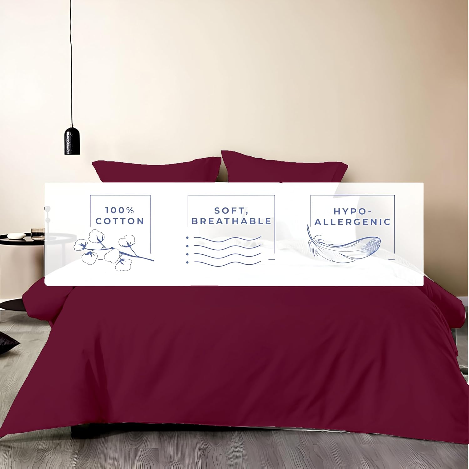 Kotton Culture 1 Pc King Size Duvet Cover Only 100% Egyptian Cotton - Luxury 1000 Thread Count Hotel Quality, Soft, Comforter Cover with Zipper Closure & Corner Ties (Burgundy,King 104"x 94")