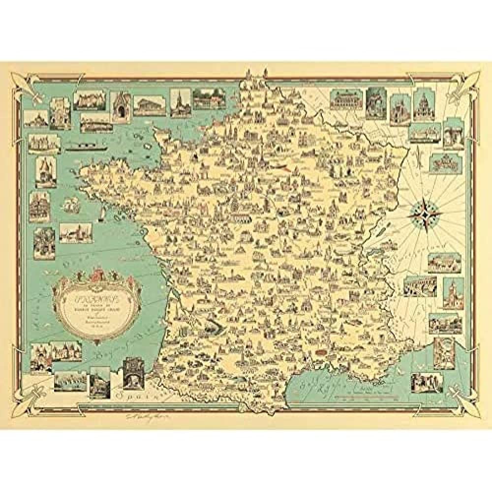 Artery8 Unframed Wall Art Chase 1935 Pictorial Map France Buildings12X16 Inch from B&Q