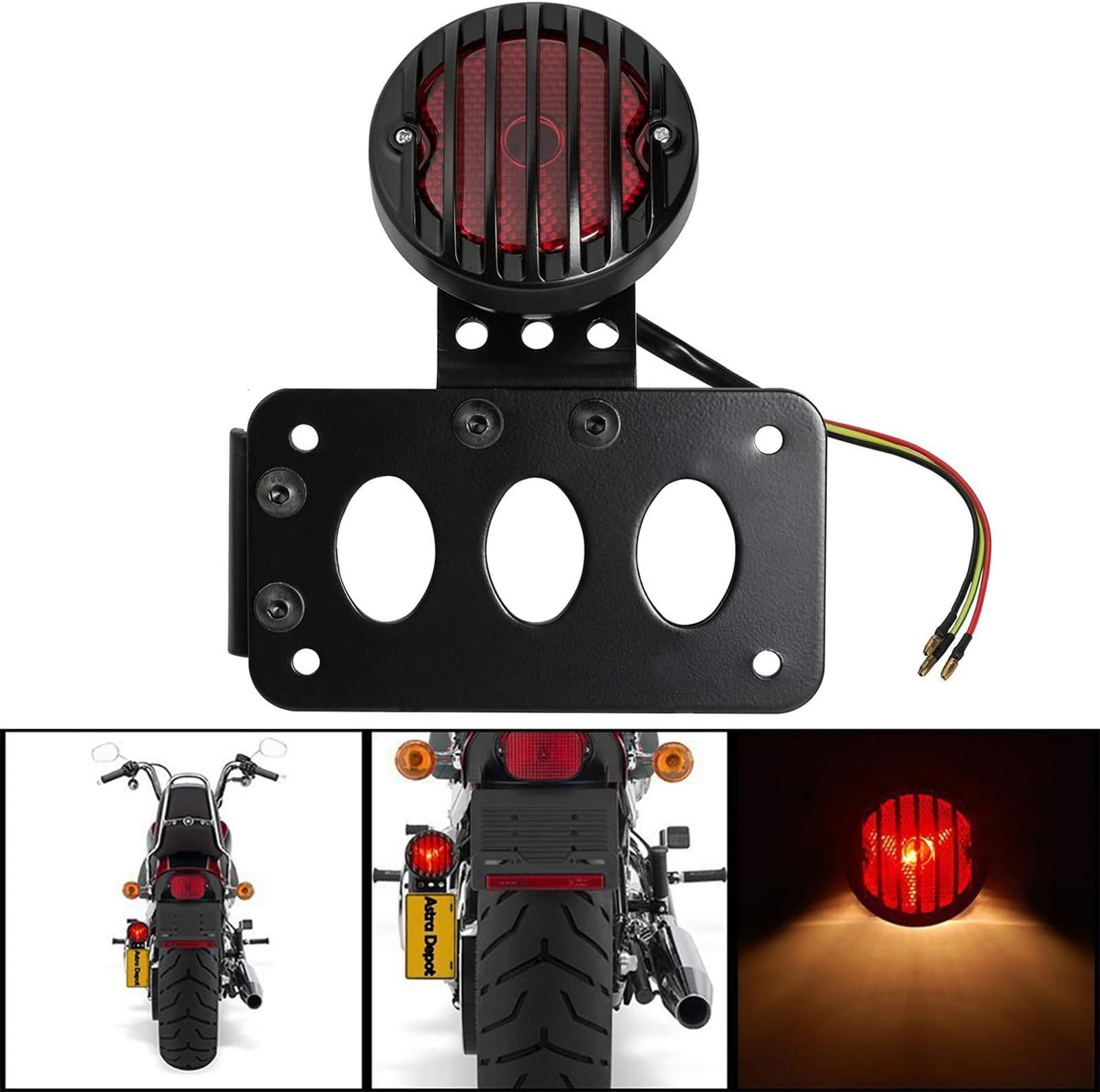 FuriAuto Motorcycle Light Vertical Side Mount License Plate Tail Light Bracket for Harley Bobber Chopper