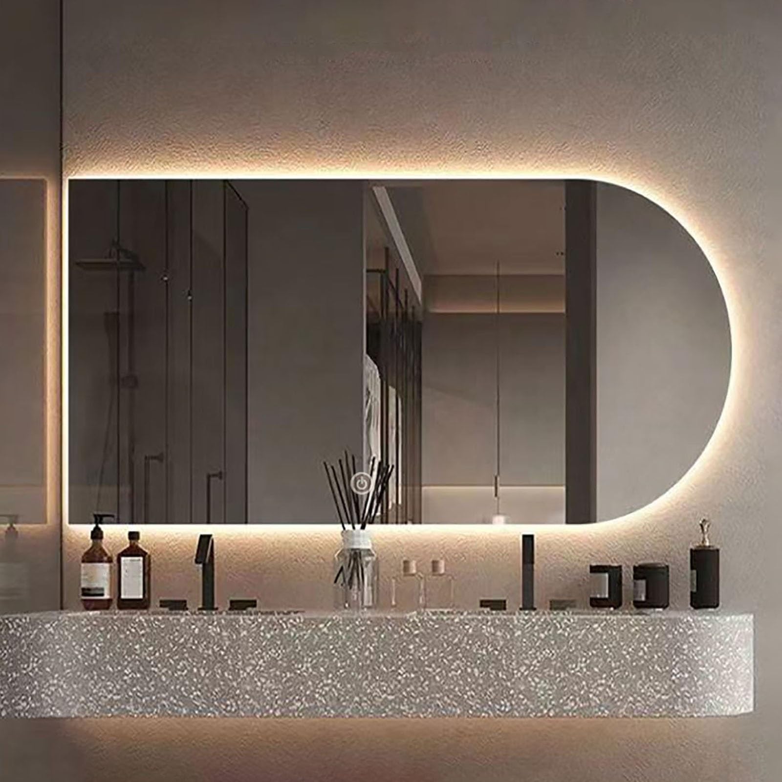 Atwnjkp Illuminated Bathroom Mirror 50x80cm(19.7x31.5in), Arched Decorative Wall Mirror with Dimmable 3-Colour Light, Touch Control and Memory Function for Bathroom or Vanity Area