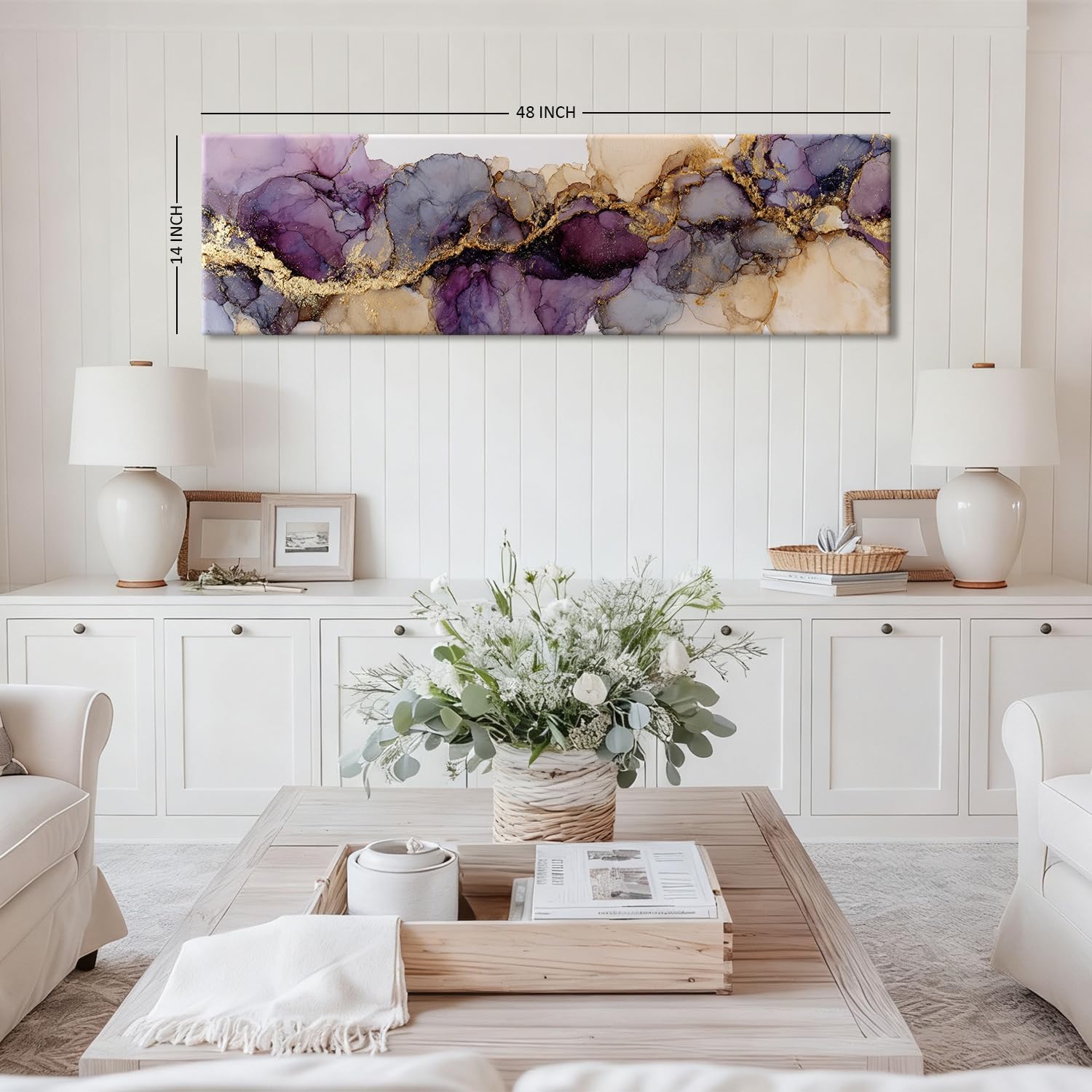 Abstract Purple and Gold Canvas Wall Art Living Room Bedroom Wall Decor Modern Marble Fluid Texture Prints Picture Minimalist Watercolor Foil Ink Poster Neutral Artwork for Bathroom Home Decorations 14x48”