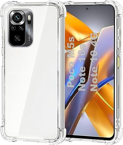 Funda para Xiaomi Poco M5s/Redmi Note 10s 4G/Redmi Note 10 4G Funda Transparente TPU Cuatro Esquinas Funda Protectora Transparente Suave