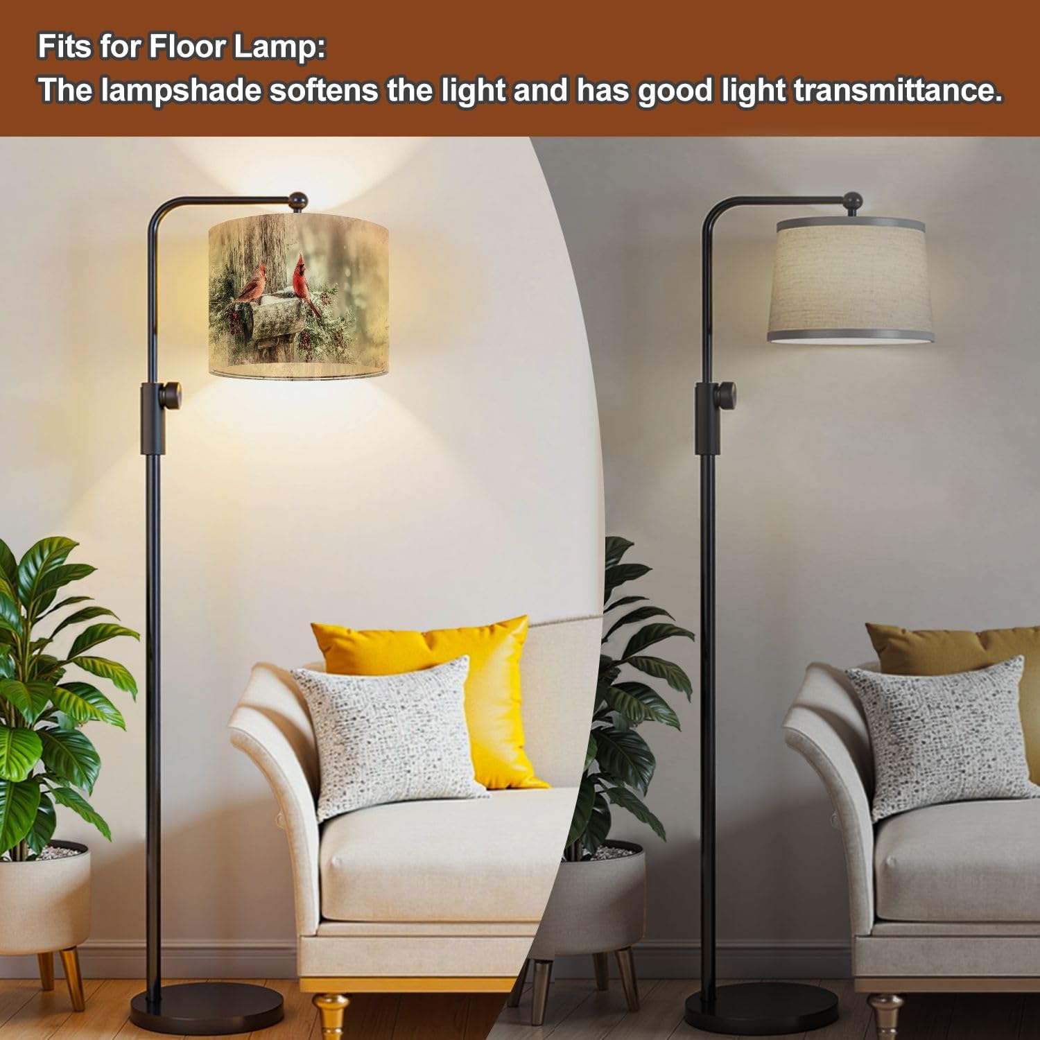 Lampshades Lamp Shades set of 2 Winter Red Birds Branch Berries Nature themed Cardinals Snow Light Shade for Table Lamps Floor Lamps Drum Lamp Shades Lampshade Replacement