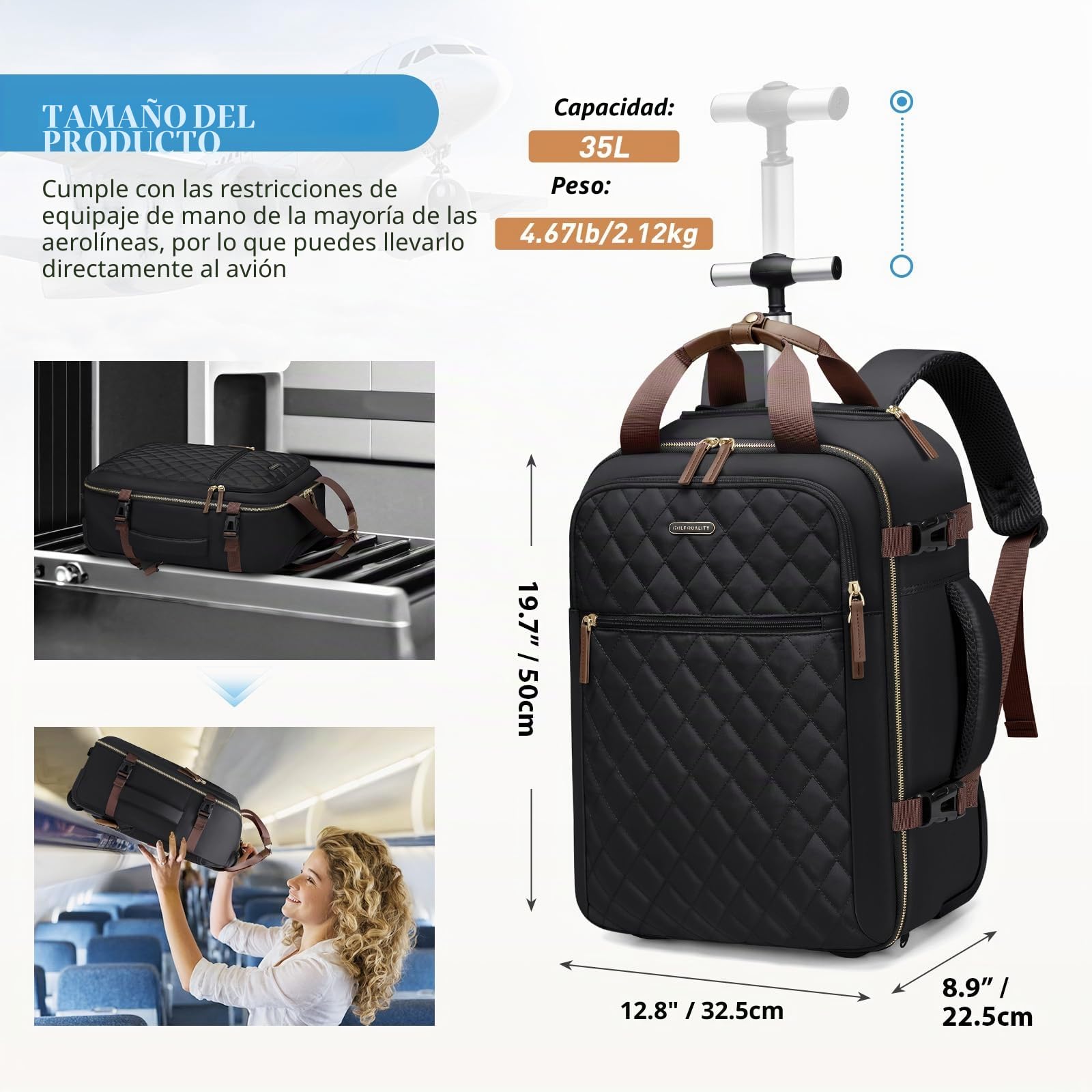 Mochila con Ruedas para Portátil 17 Pulgadas, Mochila Grande para Hombre Mujer Antirrobo Impermeable con Ruedas Ocultables Puerto, Backpack Escolar Negocio Trabajo Diario Viaje, Negro