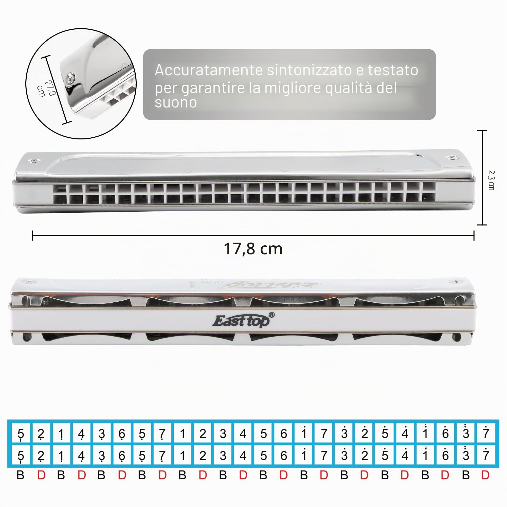East Top 24 fori Armonica tremolo professionale Chiave di F #, T2406S Armonica Per adulti, musicisti professionisti e studenti