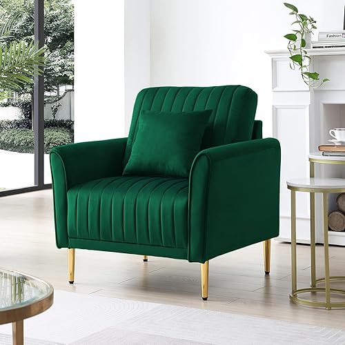 Miniatura 1 de Tmosi Moderno sofá individual de terciopelo, sillón decorativo con almohadas de respaldo extraíbles, silla moderna de ocio Arm Club con patas de