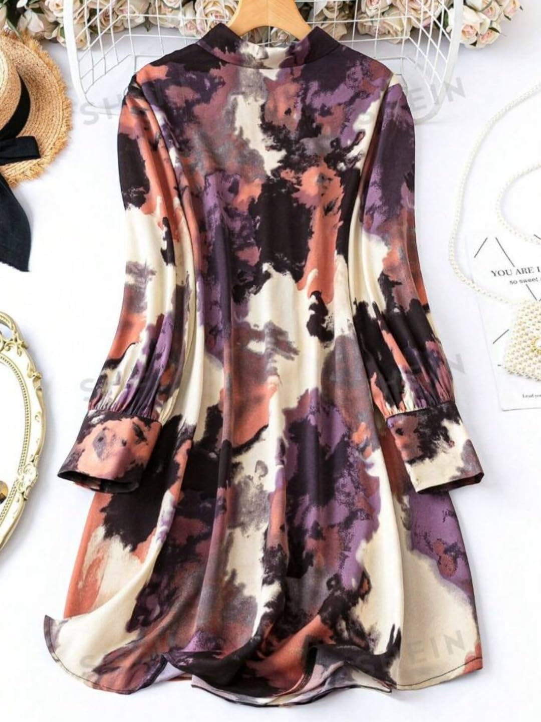 Gufrina Women's Full Sleeve Collar Neck Dress - Stylish Button-Down Floral Print Midi Dress (Brown Xxl)