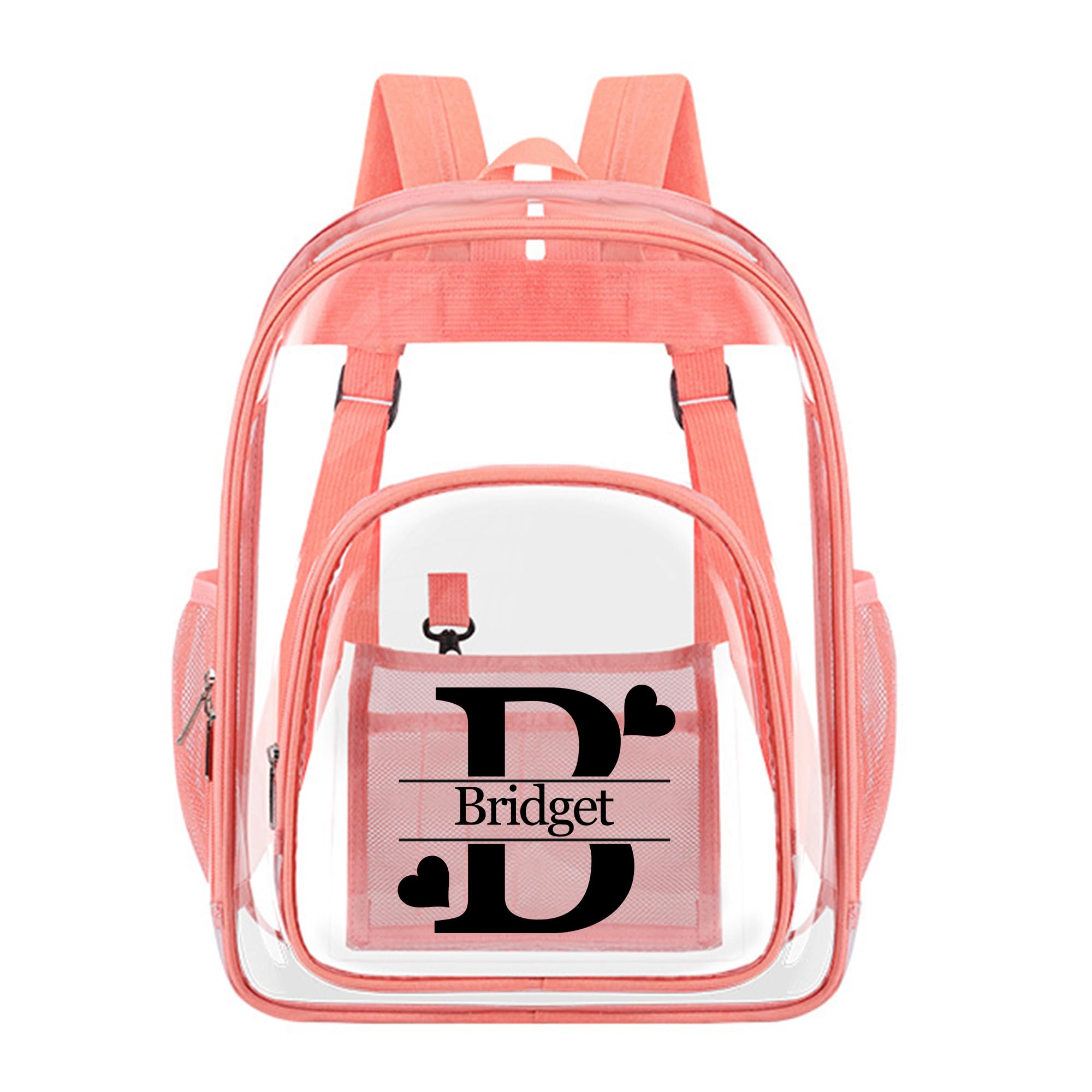 Cooayyaooc Personalized Clear Backpack Customized Name Cute Clear Bookbag Heavy Duty See Through Transparent Backpack Pink/Black/Gray