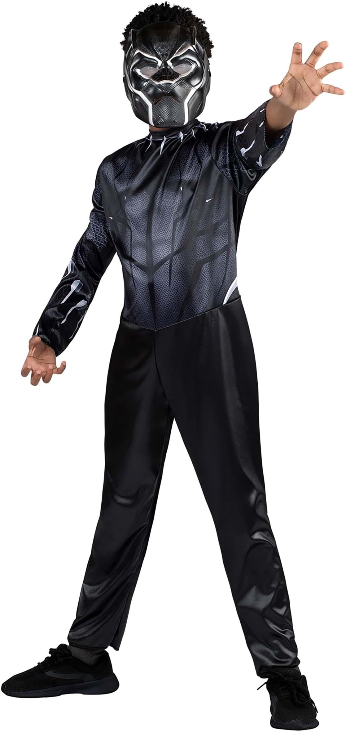 MARVEL Black Panther Official Youth Halloween Costume - Printed Jumpsuit with Plastic Mask