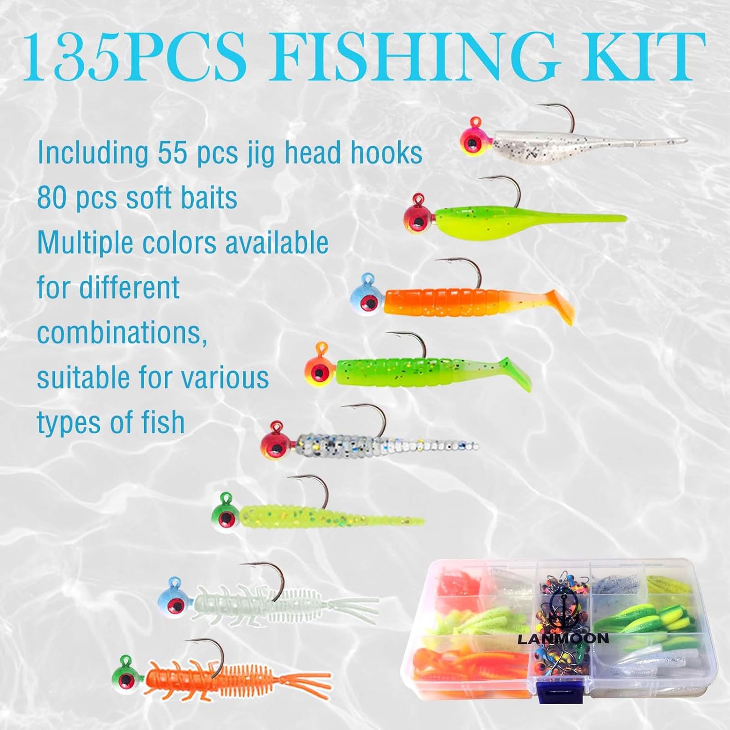 135 PCS Crappie Lures Kit - Crappie Jig Heads Fishing Hooks for Soft Plastic Lures for Trout Bass Walleye Bluegill Perch Catfish