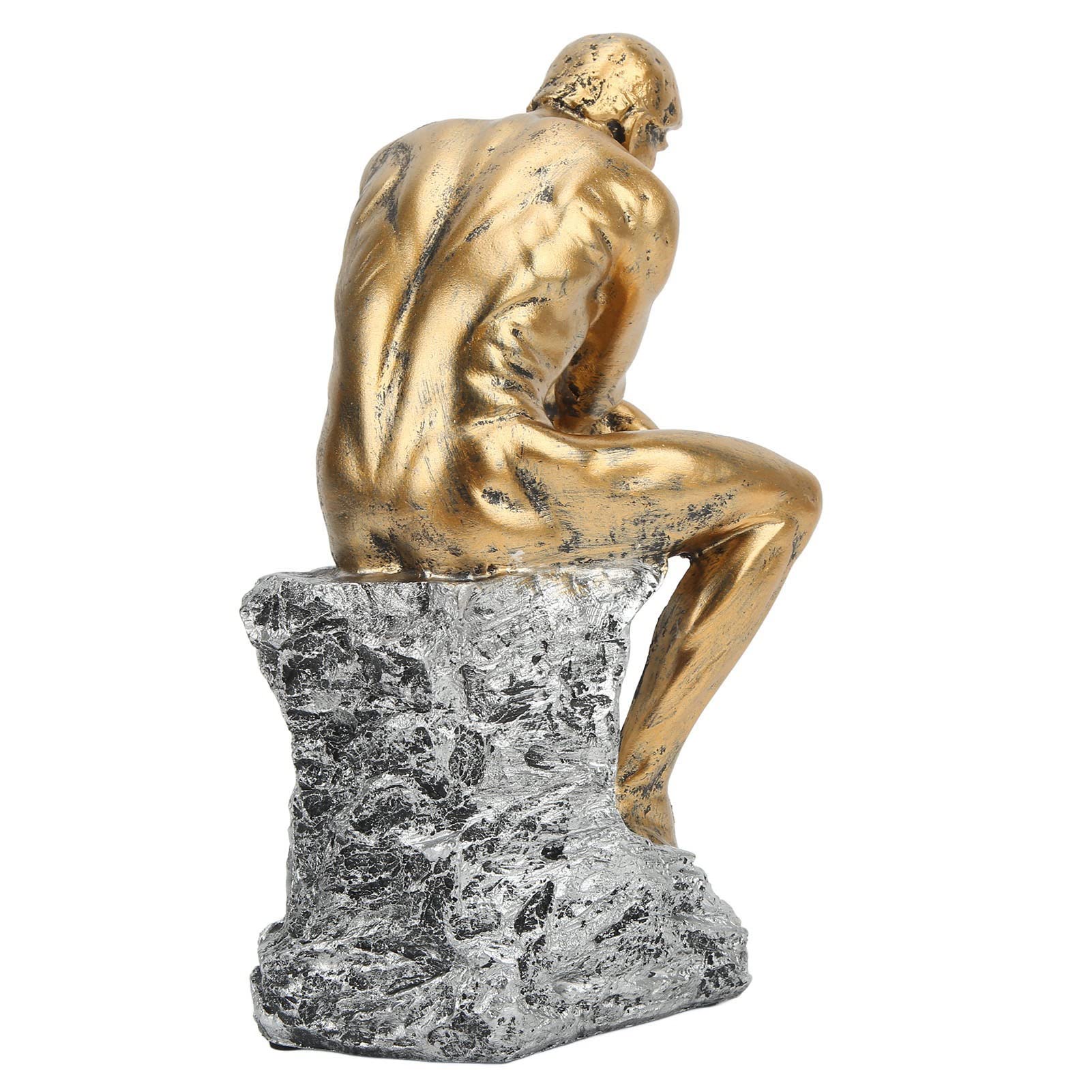 Statua del Pensatore Resina Dorata, Scultura Decorativa per Studio Biblioteca 25x10cm Resina ad Alta Densità con Doratura a Freddo Base Antiscivolo per Soggiorno Ufficio Collezionisti