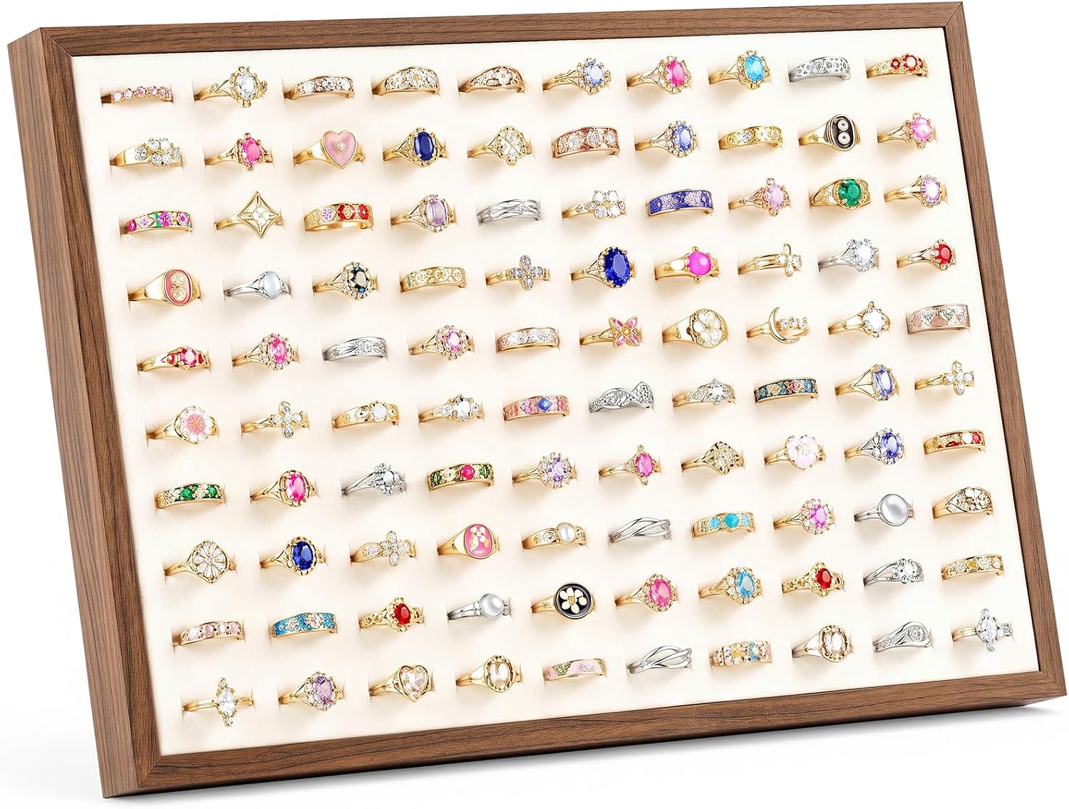 100 Slot Ring Display Stand, Velvet Jewelry Board for Craft Shows