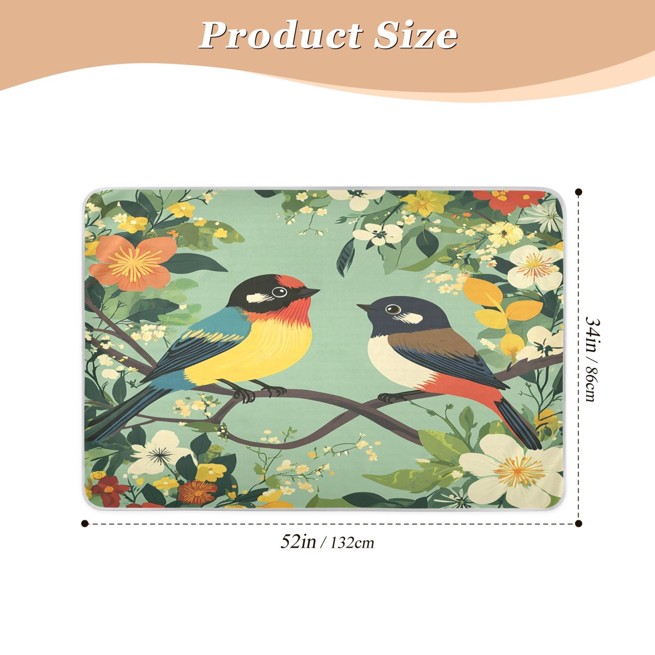 Takiito Two Birds Sitting on Branches Bed Pad Reusable Bed Underpad Washable Waterproof Leak-Proof Quick Dry Incontinence Pee Pad for Toddlers Kids Adults Pets 34x52 in