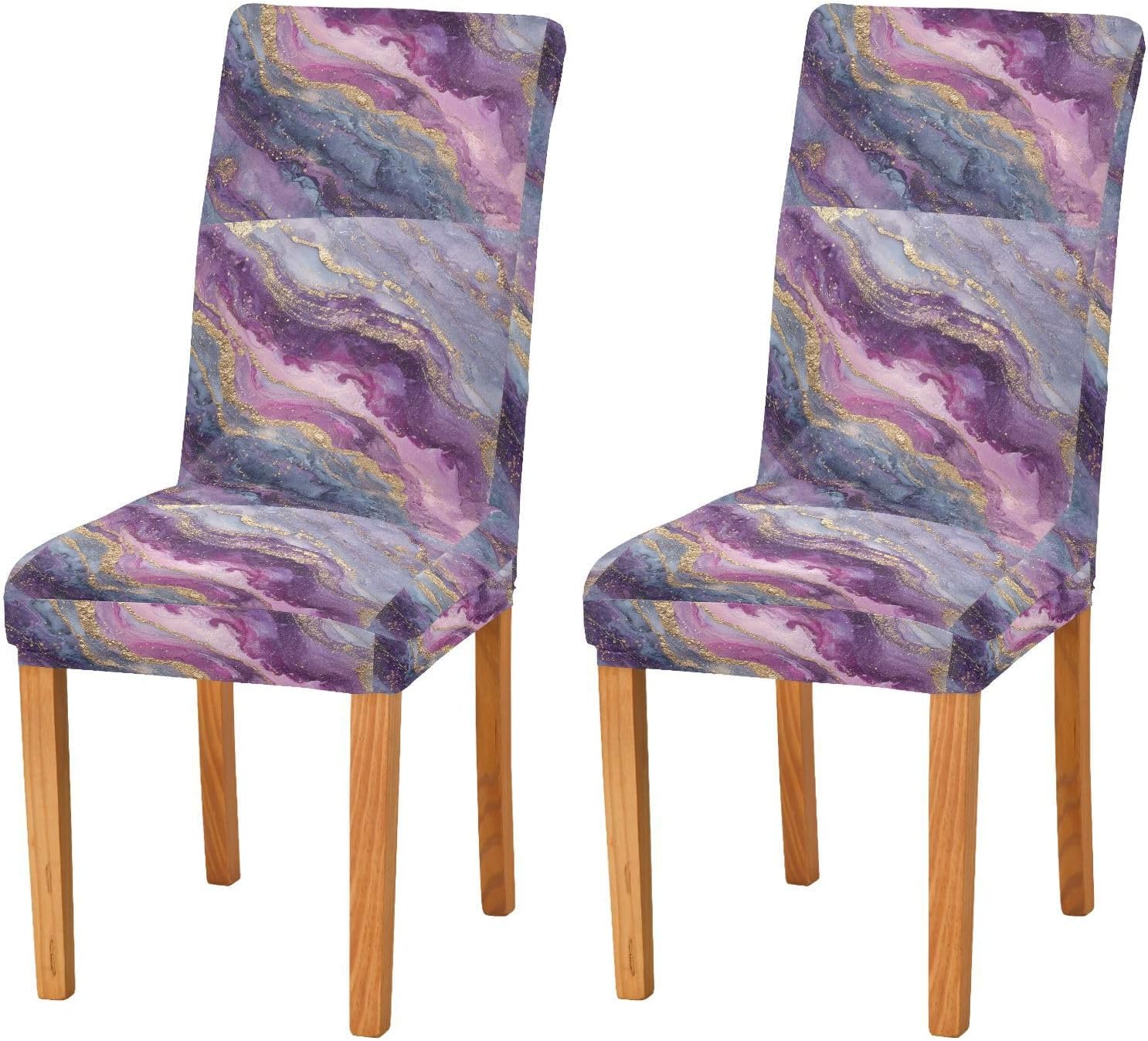 ALAZA Chair Covers for Dining Room, Purple Gilded Marble Stretch Chair Cover Sets Chair Protector Removable Washable for Ktichen Restaurant Hotel