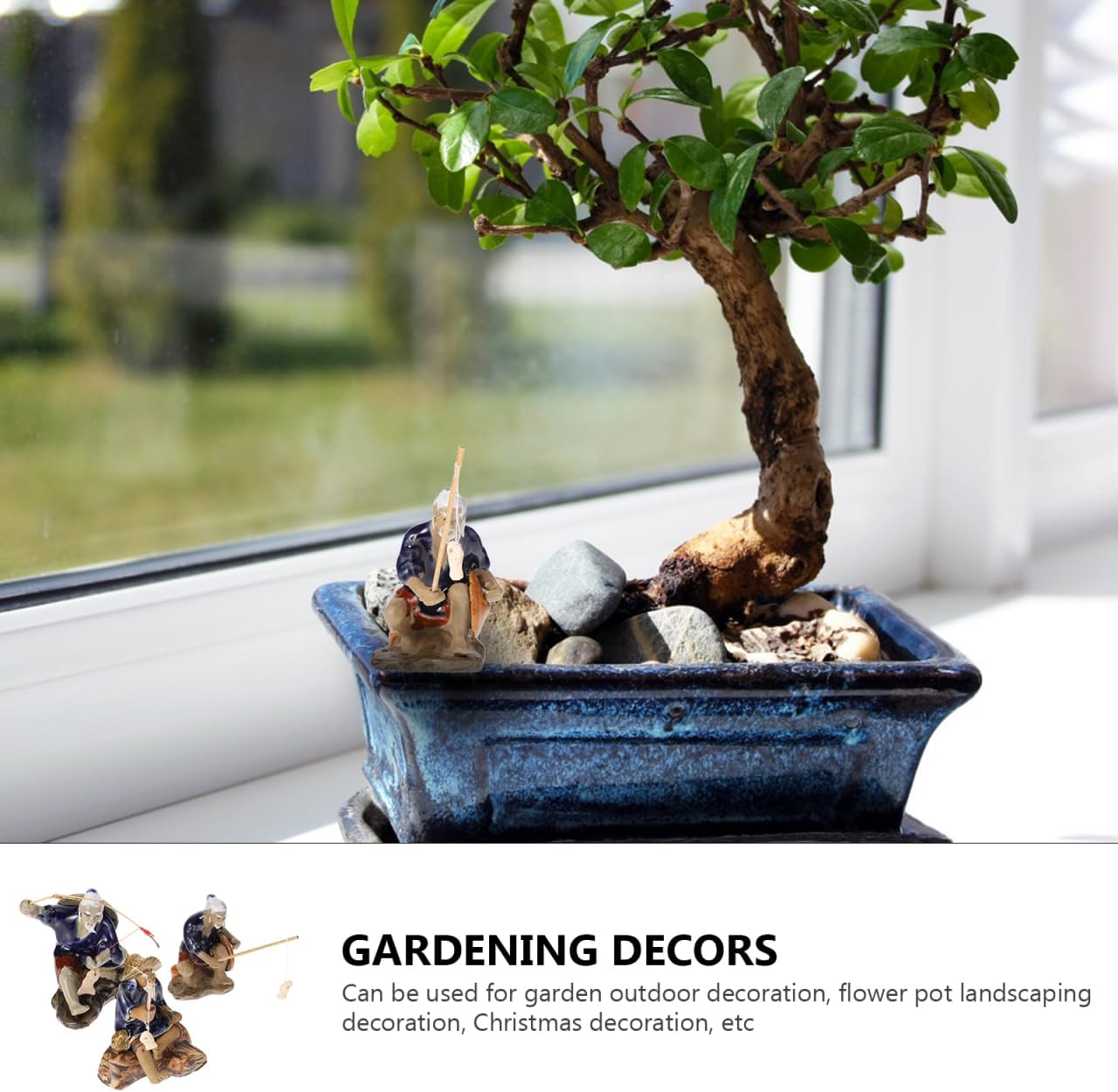 Milisten Fisherman Figurine Ceramic Mini Ornament for Aquarium Bonsai Garden D Cor 2.55X1.77X1.57 Inches Water Absorbent Porcelain Fish Tank Decoration