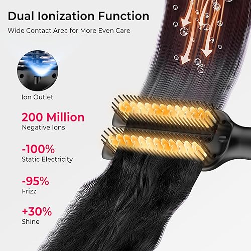 Miniatura 5 de Cepillo y rizador de pelo 2 en 1 con revestimiento de cerámica, peine alisador de calentamiento rápido de 20 segundos, 5 ajustes de temperatura de