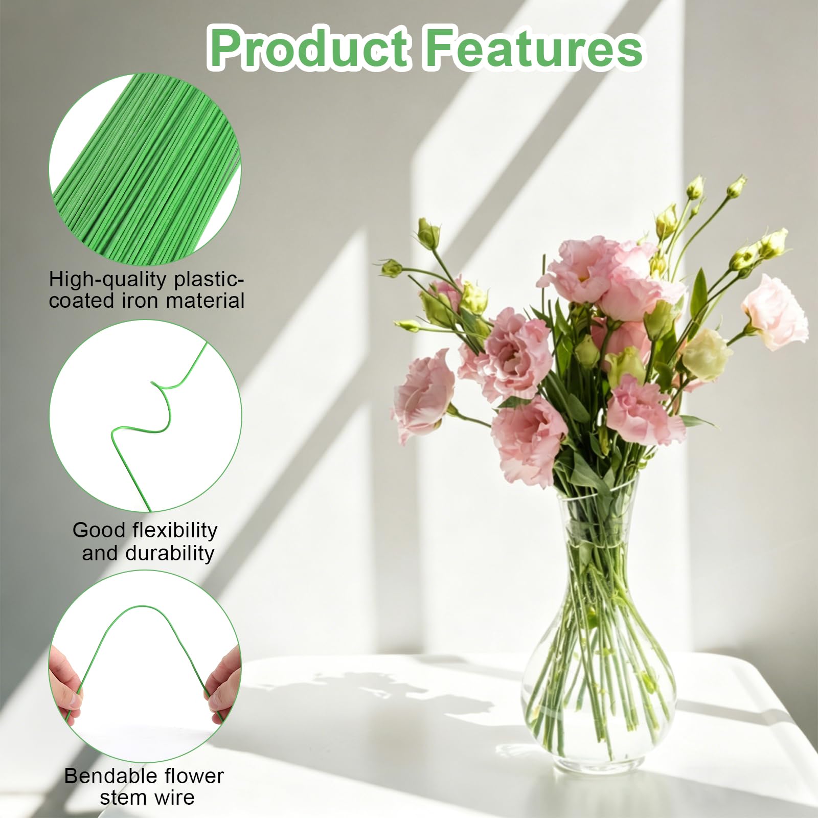 Alambre para flores verde, 150 unidades, 2 mm, 30 cm, alambre verde para floristería, varillas de alambre para manualidades, alambre estable para manualidades, flores, arreglos, ramos de jardín