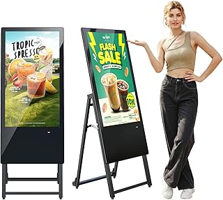 32 Zoll Digitales Werbedisplay Kundenstopper, Android Digital Signage Player, FHD IPS LCD Plakatständer mit automatischem Media Player, WLAN/USB/HDMI, Schwarz