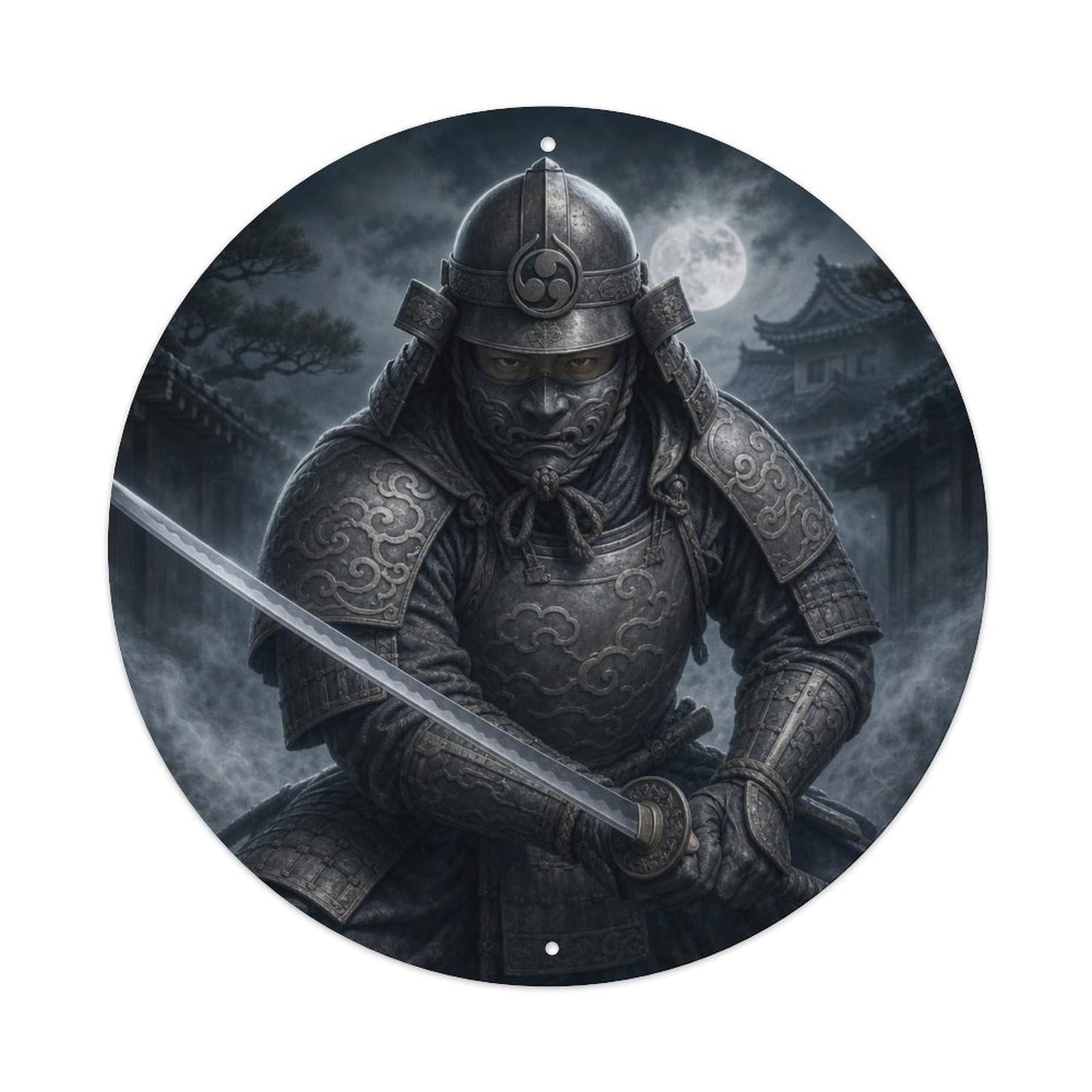 Okngb Style Ronin Ash Grey Defensive Crouch Ready Warrior Seal Metal Tin Sign Plaque Wall Decor For Cafe, Man Cave, Club Bar, Office, Home Garden Round Metal Poster 8X8inch