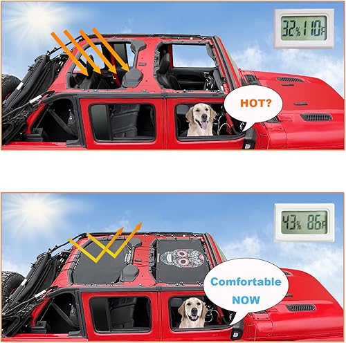 Miniatura 6 de Shadeidea - Parasol para capota de automóvil, parte delantera y trasera (funda solar de malla de color negro, no se decolora, calavera de azúcar),