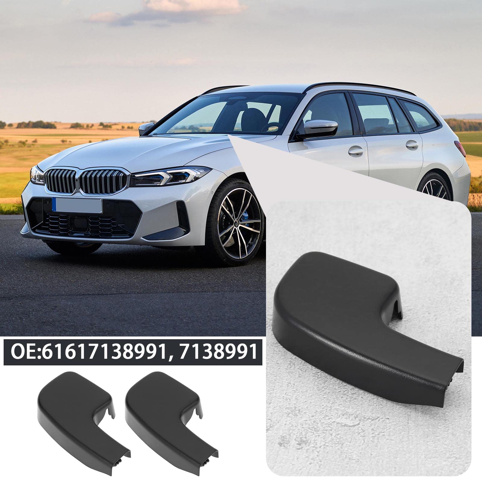 SG Store 2 szt. Osłona przedniego lewego ramienia wycieraczki, kompatybilna z serią 3 E90 E91 E92 E93 2004-2013 61617138991 7138991 7138991, nakrętka ramienia wycieraczki automatycznej, czarna