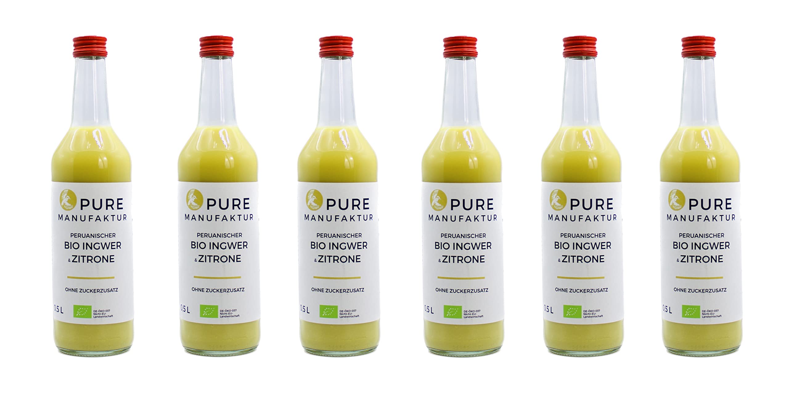 Pure Ginger Jengibre ecológico peruano sin azúcar ni aditivos artificiales (6 x 500 ml).