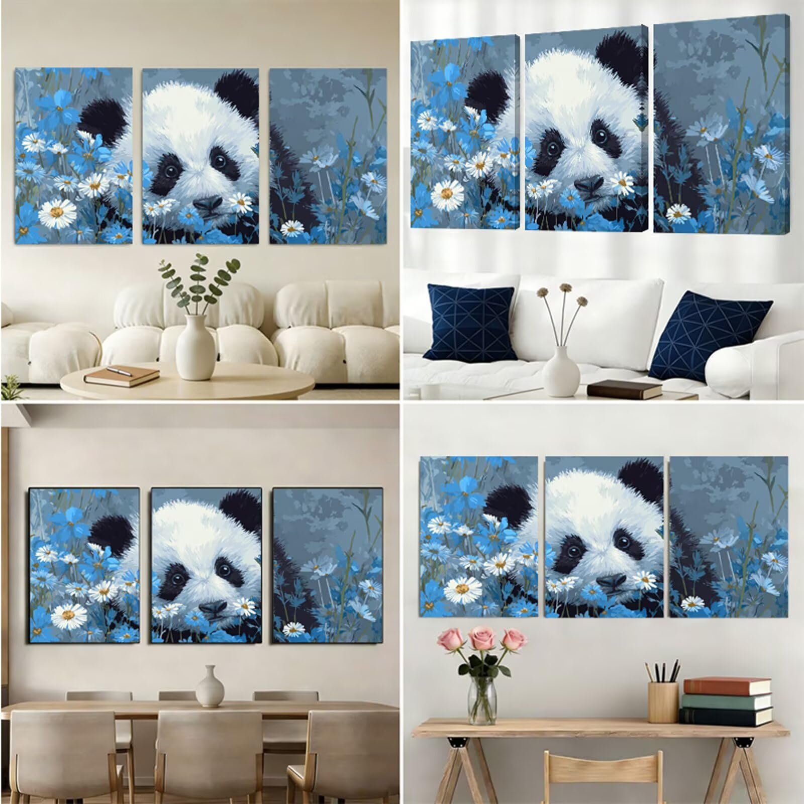 Diamentowa sztuka stokrotka, tryptyk, panda, tryptyk, zestawy do malowania diamentami dla dorosłych dzieci, 45 x 61 cm, pełne okrągłe wiertło, kryształ górski, mozaika, haft krzyżykowy, rękodzieło