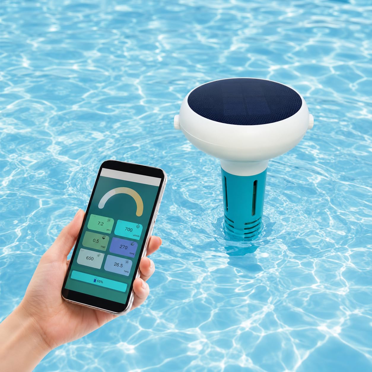 Inteligentny tester wody w basenie, 7 w 1 Bluetooth WiFi pływający monitor do pH, ORP, TDS, soli, temperatury, chloru, jacuzzi i basenów