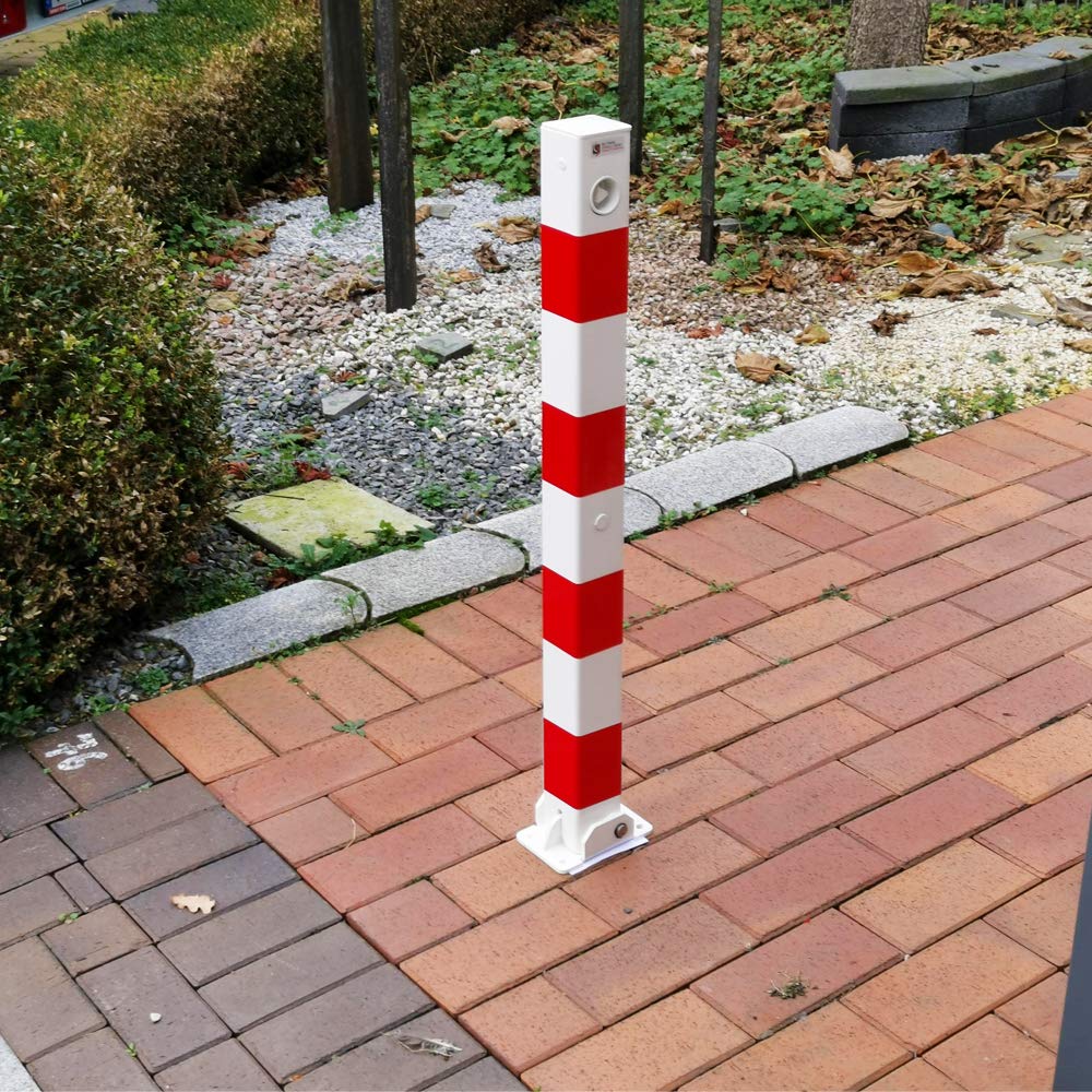 Absperrpfosten 900mm Hoch - 70x70mm Vierkantrohr, Umlegbar mit Dreikantverschluss, Duebelbefestigung, Poller, Parkplatzsperre