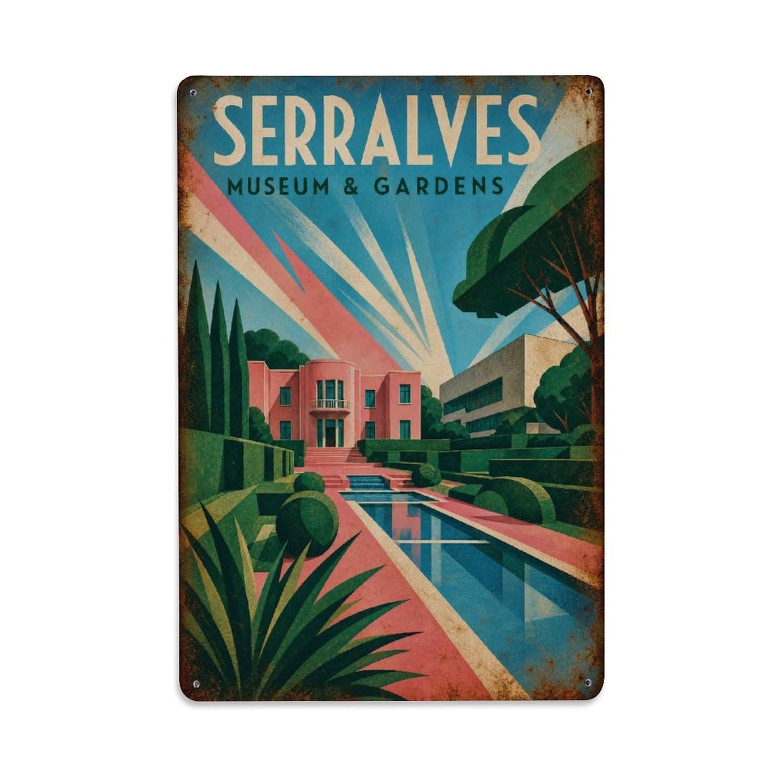 Yrnq 08X12inch Vintage Style Vintage Serralves Gardens Museum Landscape Portugal Metal Tin Sign