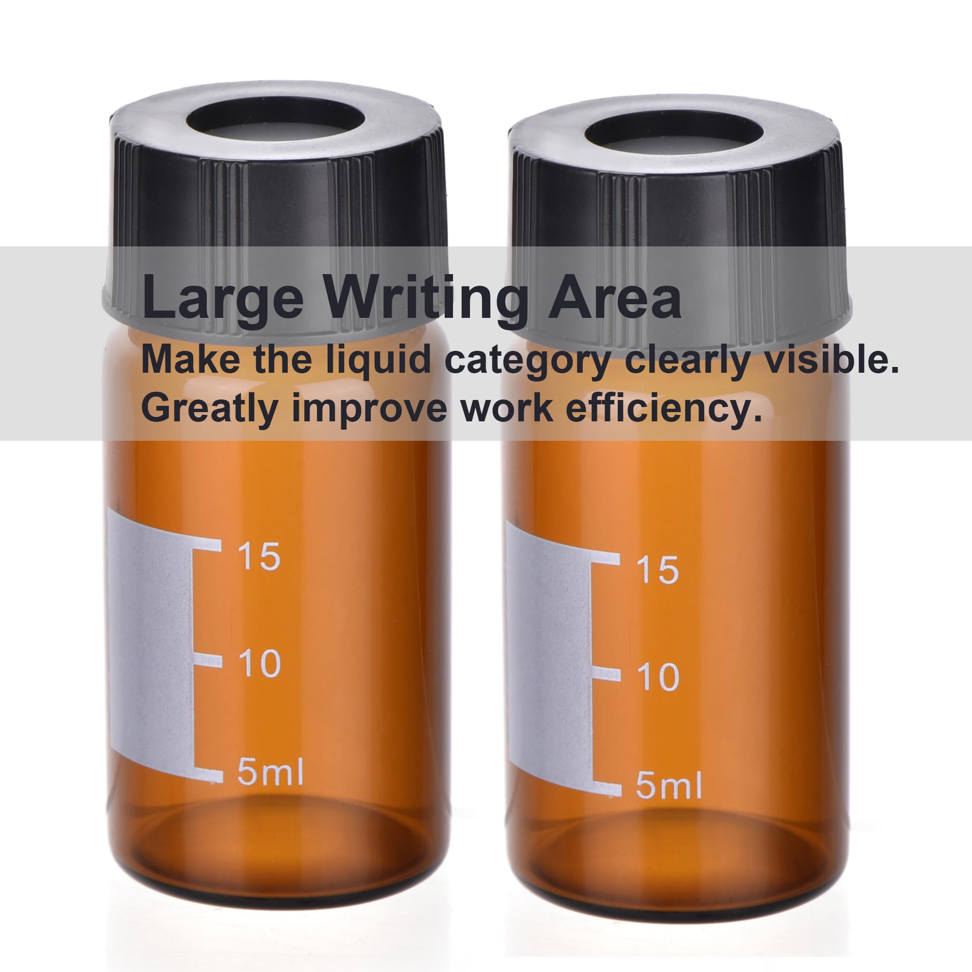ESHATO Vial de muestreo automático de 20 ml, paquete de 100 viales HPLC/GC 9-425 viales ámbar de laboratorio, viales de muestra, tapón de rosca, parche de escritura de PTFE blanco y septa de silicona