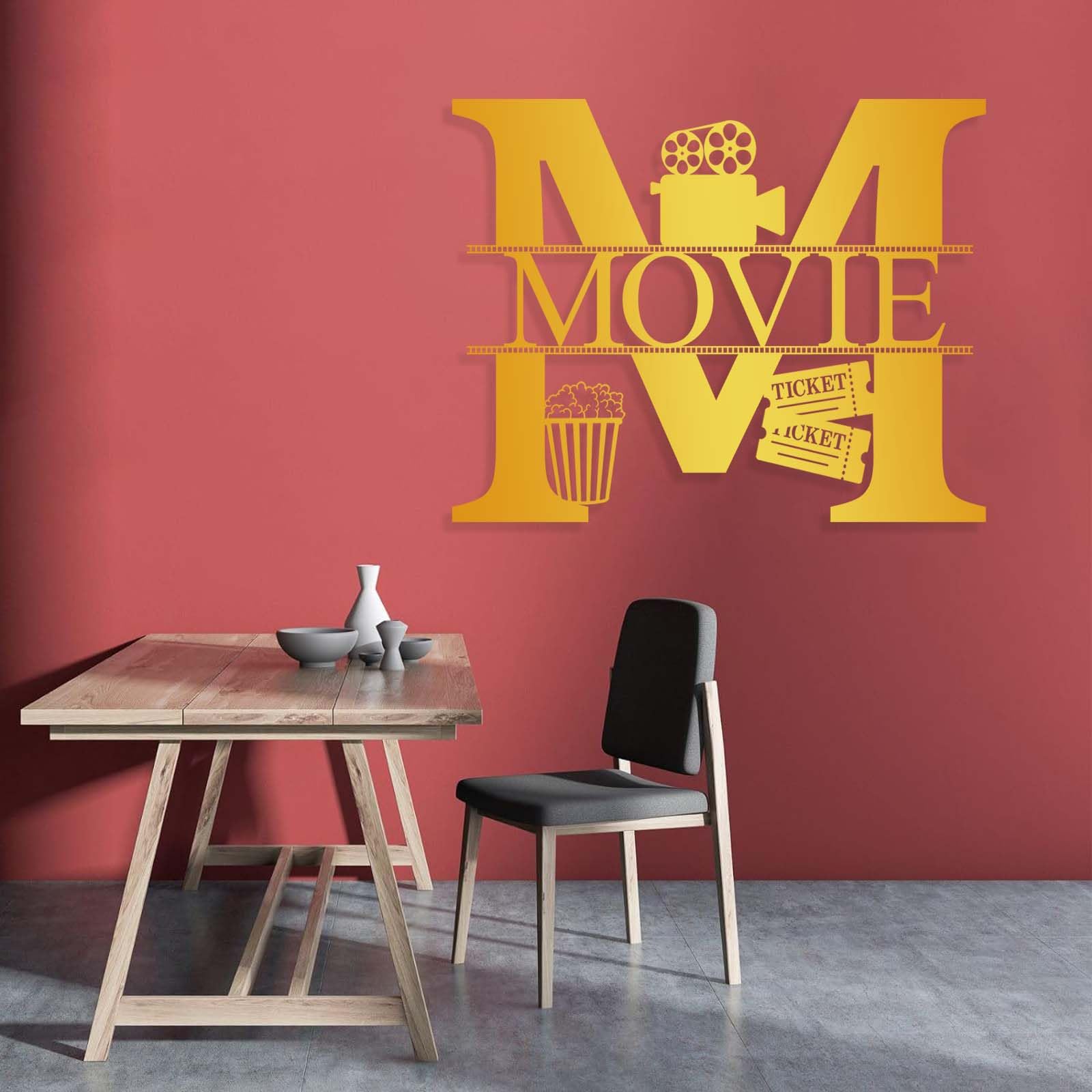 Decorazione Murale in Metallo Insegna A Lettere per Cinema E Popcorn Insegna A Macchina Fotografica da Appendere Regalo per Appassionati di Cinema E Collezionisti Oro 47X37 Cm