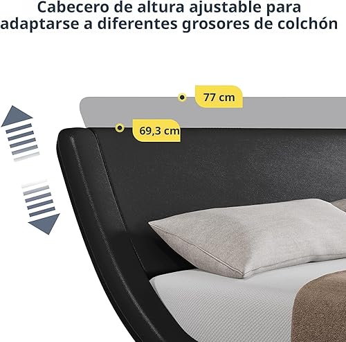 Miniatura 5 de Allewie - Base de cama de tamaño Queen con cabecera ergonómica y ajustable, diseño de plataforma tapizada moderna de perfil bajo tipo trineo -