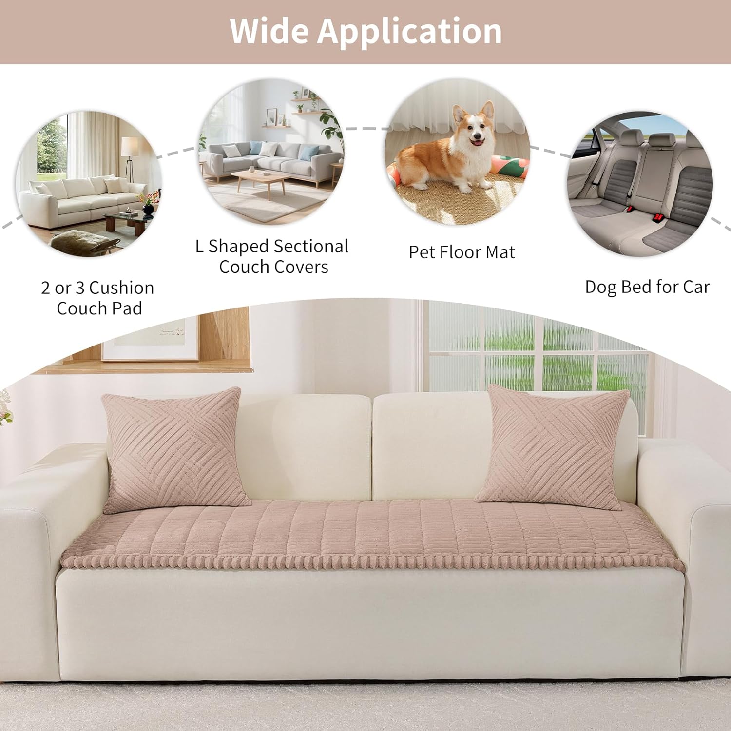 Fuzzy Pet Couch Covers for Dogs Washable, Thick Couch Covers for 2 Cushion Sofa Pet Friendly, Non Slip Plush Dog Couch Cover for for Sectional, Loveseat (Champagne, 27.6" x 59")