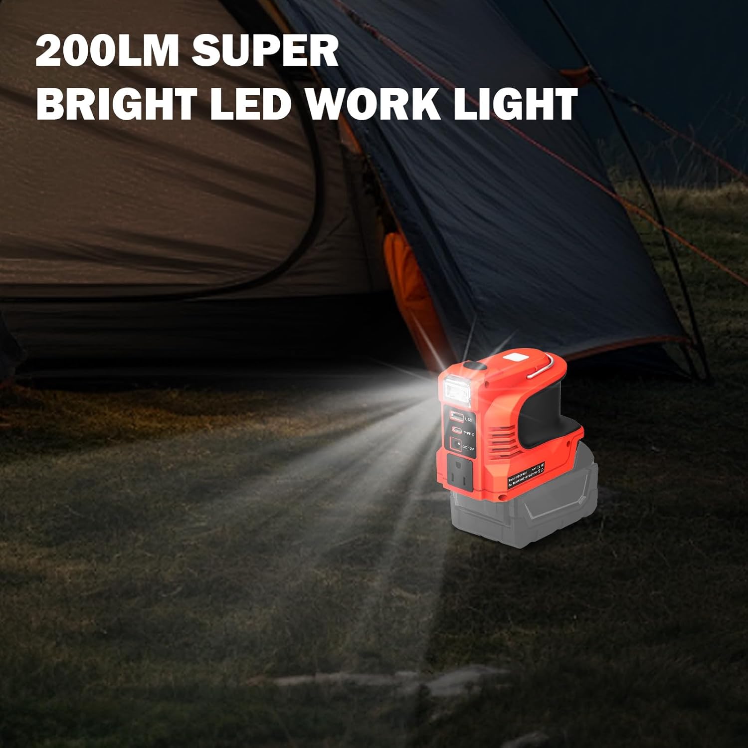 220W Power Inverter for Milwaukee 18V Battery, Portable Power Supply Convert - DC 18V to 110V~120V Battery Powered Outlet with USB-B & USB-C & 12V DC & 220W AC Output with LED Light
