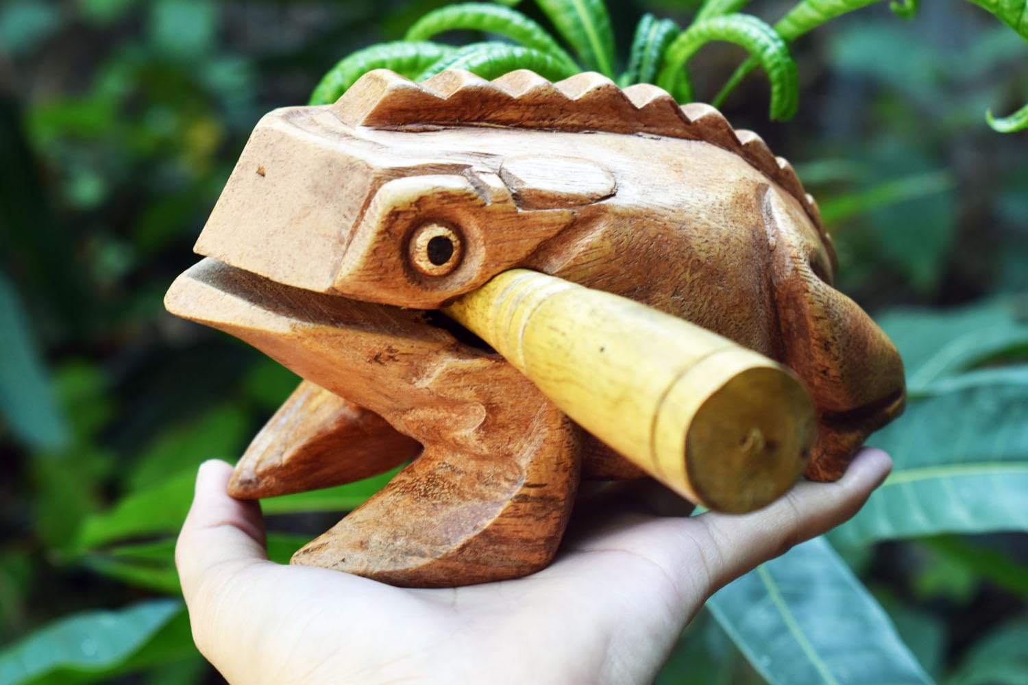 Grenouille Guiro Bloc de bois Instrument de musique Percussion Instrument de musique Taille parfaite Güiro en bois naturel (6,5 pouces - 16,5 cm)