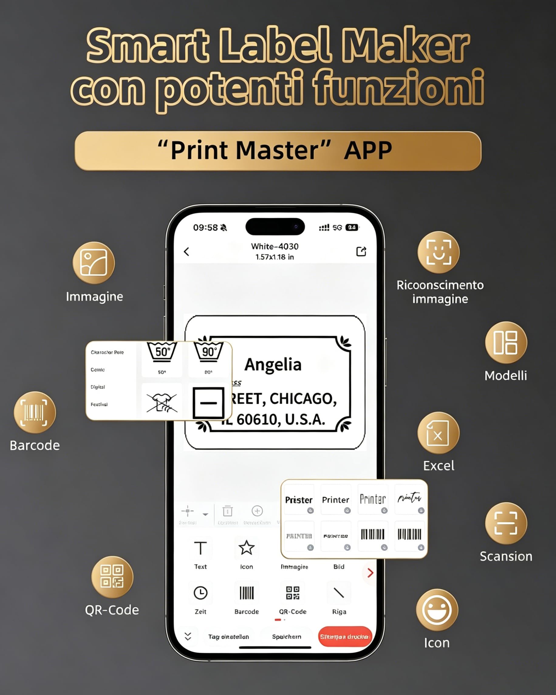 Phomemo M220 Stampante per Etichette Termica Portatile per Etichette Adesive Compatibile Smartphone PC