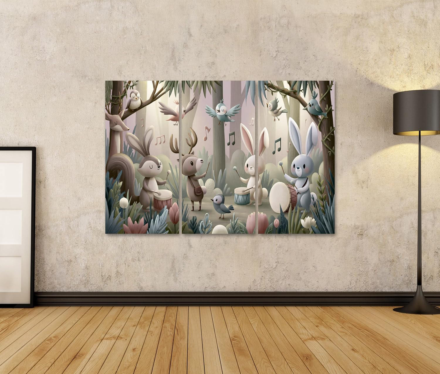 islandburner Quadro su tela, motivo: concerto magico di animali della foresta, poster per la cameretta dei piccoli esploratori, 3 pezzi