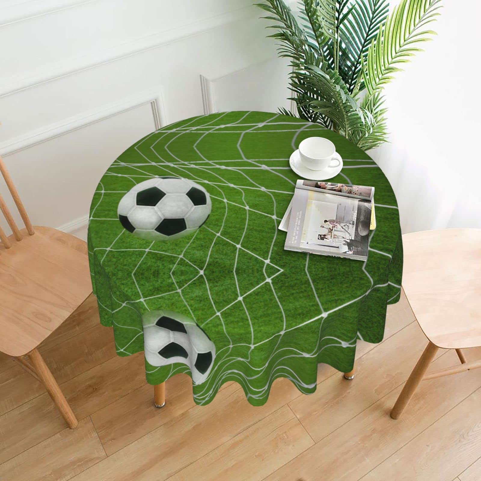 Lawenp Soccer Decorative Round Table Cloths - 60 Inches in Diameter for Buffet Tables, Parties, Holiday Dinners.