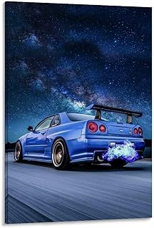 Nissan Skyline GTR R34 Blue - Poster artistico da parete e parete, 40 x 60 cm