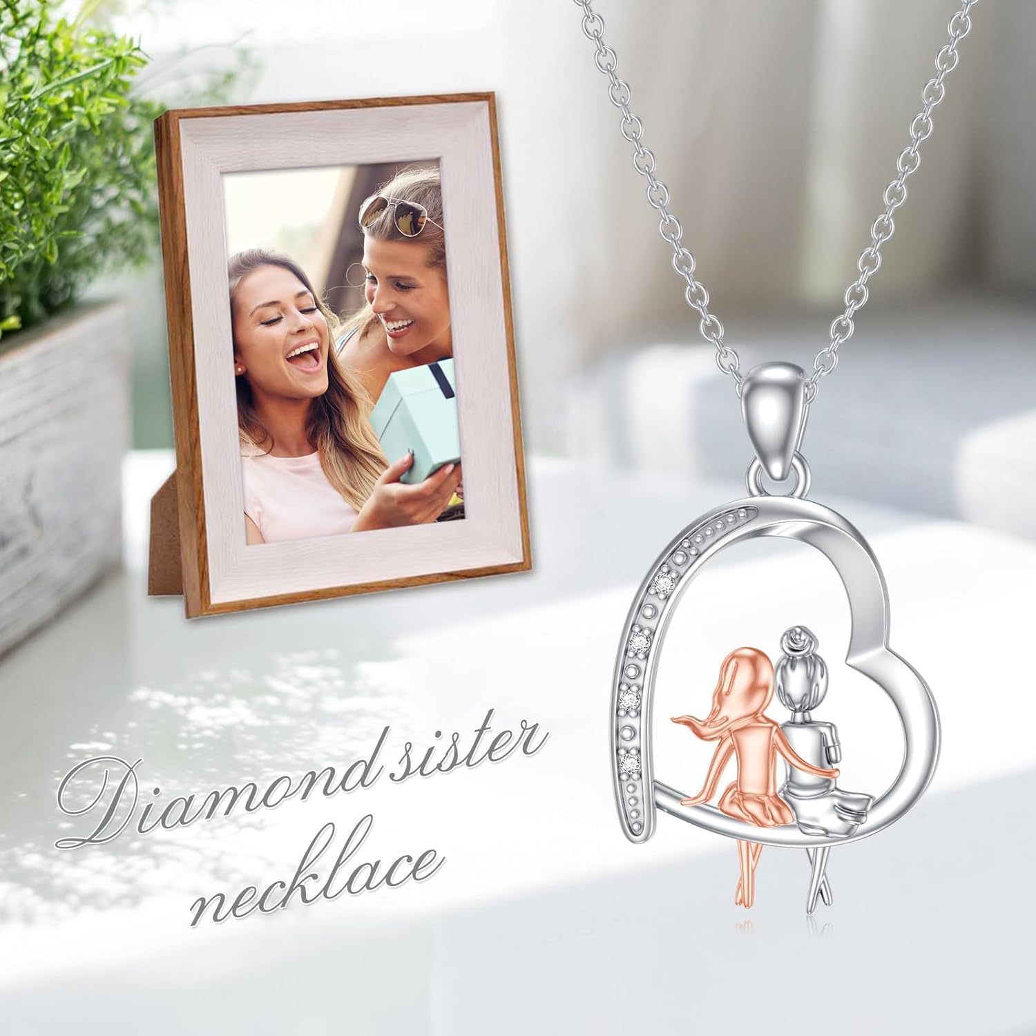 Diamond Sister Necklace 925 Sterling Silver Heart Pendant Necklace Female Friendship Diamond Jewelry Birthday Gifts for Women Friends Daughter - Image 6