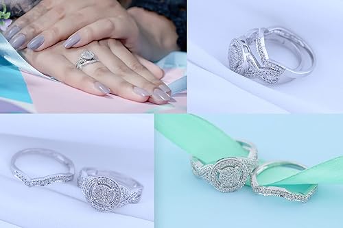 Miniatura 4 de Dazzlingrock Collection Juego de anillos de compromiso redondos de diamantes blancos para mujer (0.50 qtw, color I-J, claridad I2-I3) en plata