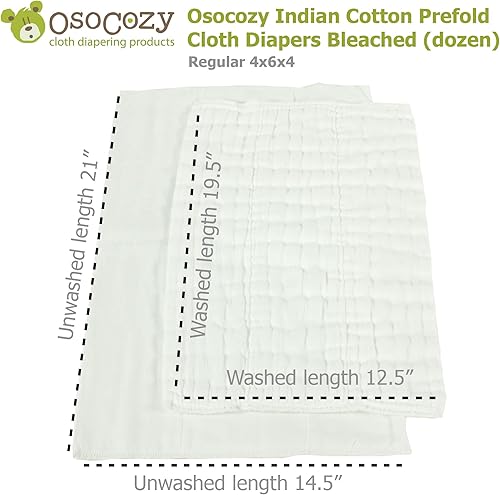 Miniatura 3 de OsoCozy Pañales de tela preplegados (1 doz), suaves, absorbentes, duraderos, 100% algodón