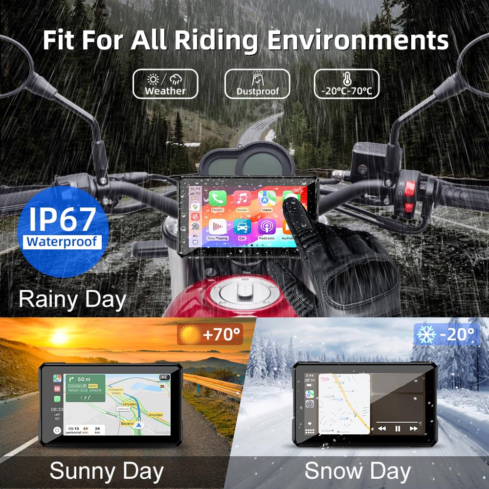 Écran CarPlay Moto pour Honda X-ADV 750 2017-2023, 5 Pouces Écran Tactile HD IP67 Étanche avec Support Amovible, sans Fil CarPlay et Android Auto,A-No Tire Pressure