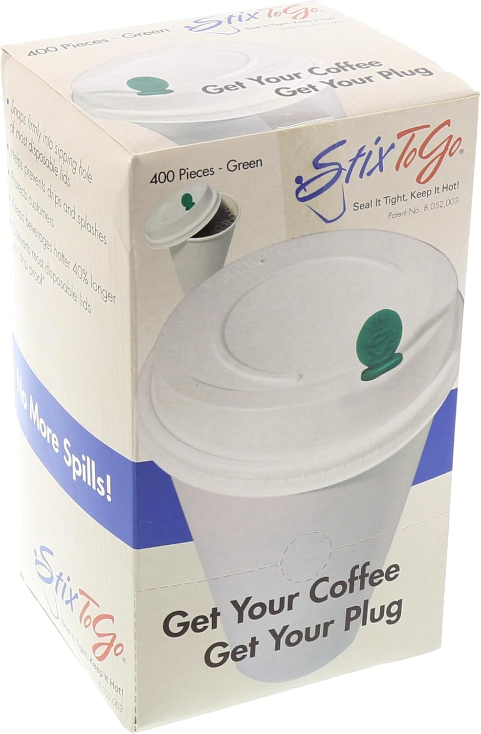 StixToGo Beverage Plugs - Leak Prevention Coffee Accessory for Hot Drinks, Disposable Coffee Stoppers, Fits Standard Lids - Green, 2", Pack of 2000