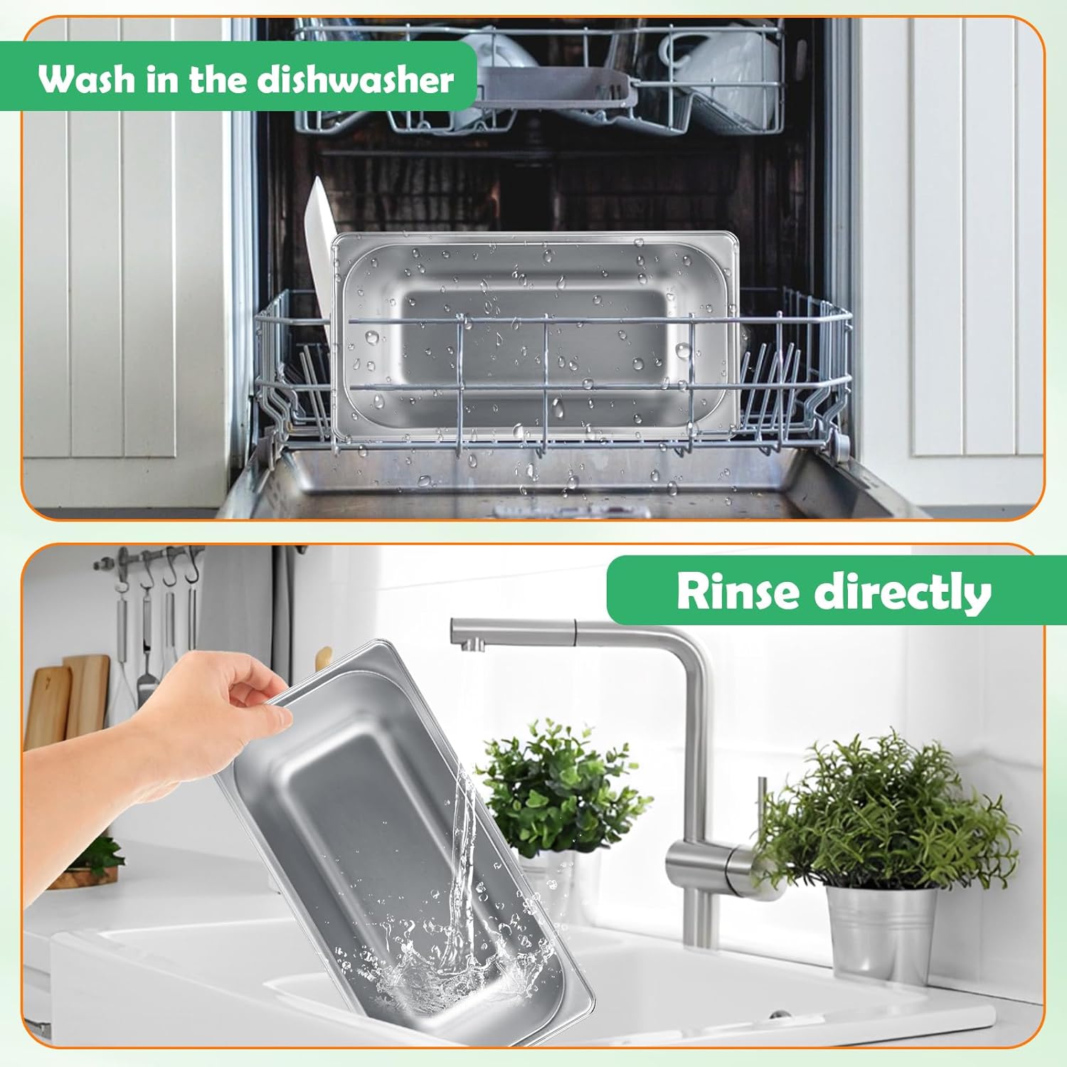 6 Pack Stainless Steel Hotel Pans 1/3 Size x 6" Deep Steam Table Pan 1/3 Stainless Steel Food Pan 6 Inch Deep Stainless Steel Commercial Food Pans for Hotel, Restaurant, Buffet, Home