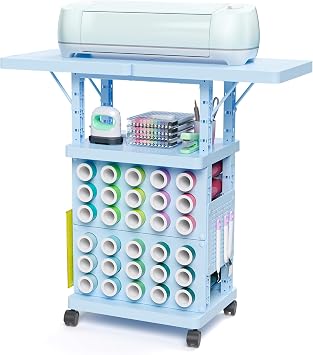 Organizer and Storage Stand Compatible with Cricut Machine, Rolling Storage Cart Table Desk Shelf with 30 Vinyl Roll Holders, Tool Pegboard, Accessories Holder Organizer for Craft Room Home