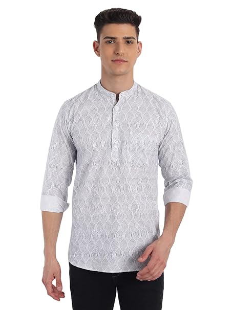 Majestic Man Men's Cotton Regular Fit Short Printed Designer Kurta