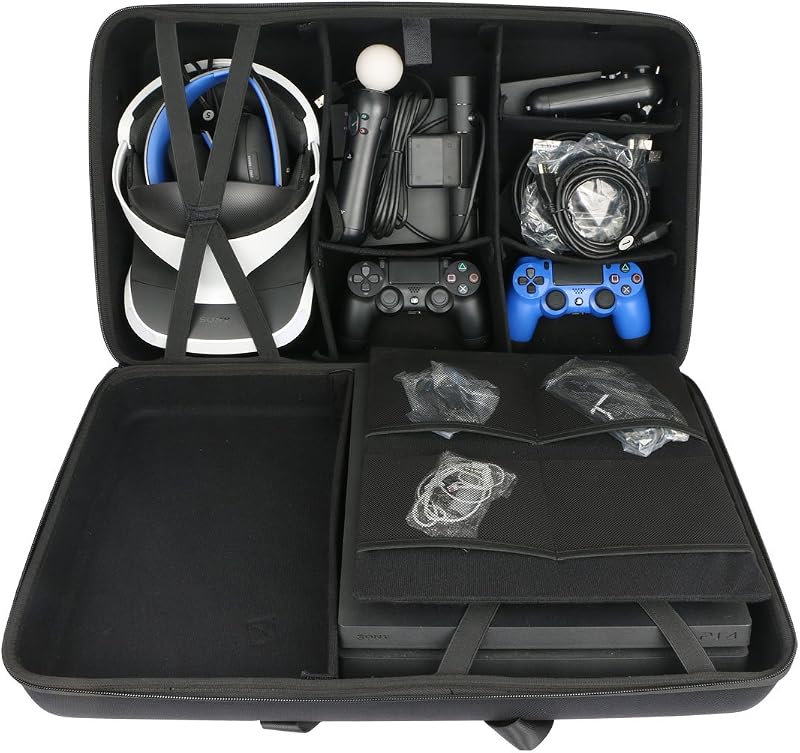 Estuche de viaje rígido para consola Sony PS4 Pro + Paquete de lanzamiento PSVR | Bolsa de almacenamiento protectora de viaje con asa, carcasa de EVA a prueba de golpes y forro suave
